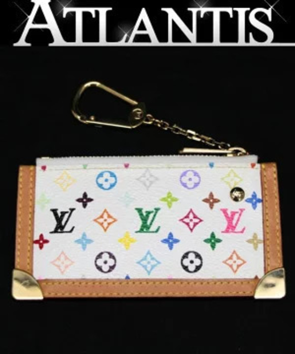 Louis Vuitton Pochette coin case Wallet Keyring Multicolor Blanc White